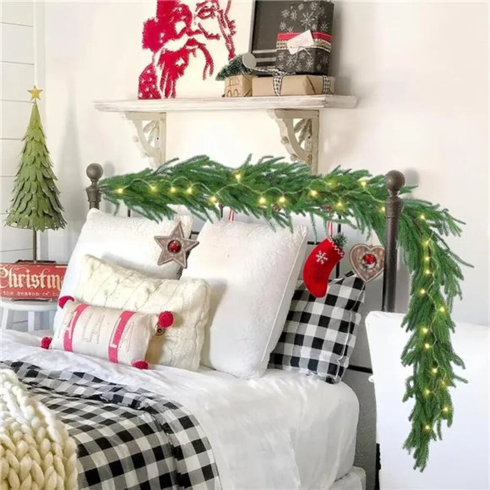 2 Pcs 6 Ft Artificial Norfolk Pine Garlands, Real Touch Winter Pine